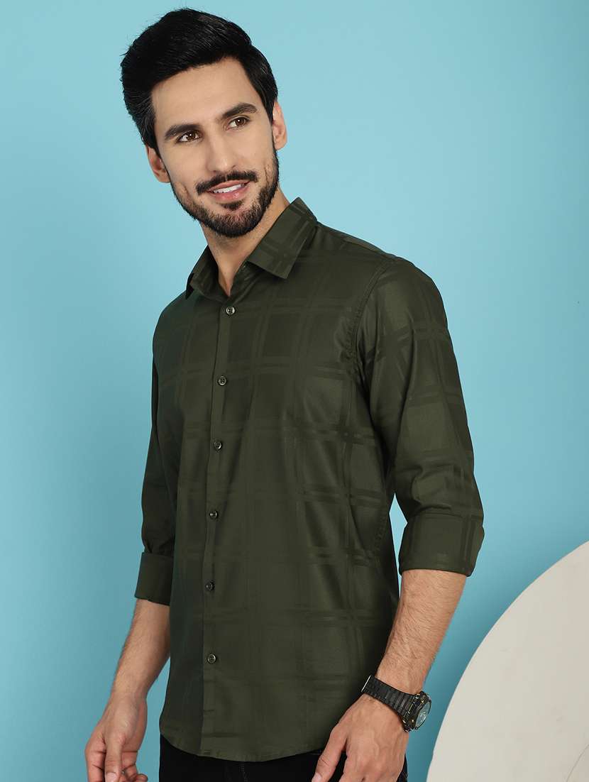 olive cotton casual shirt - 20840531 -  Standard Image - 1