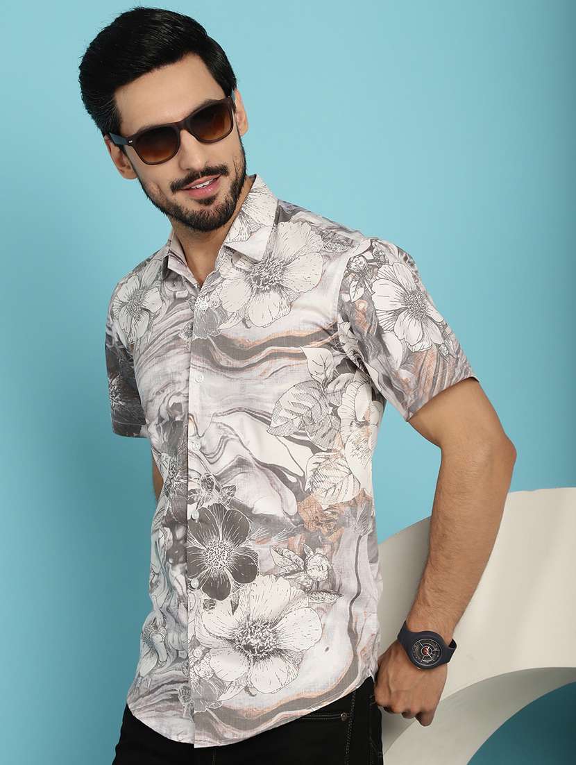 cream cotton casual shirt - 20840545 -  Standard Image - 1