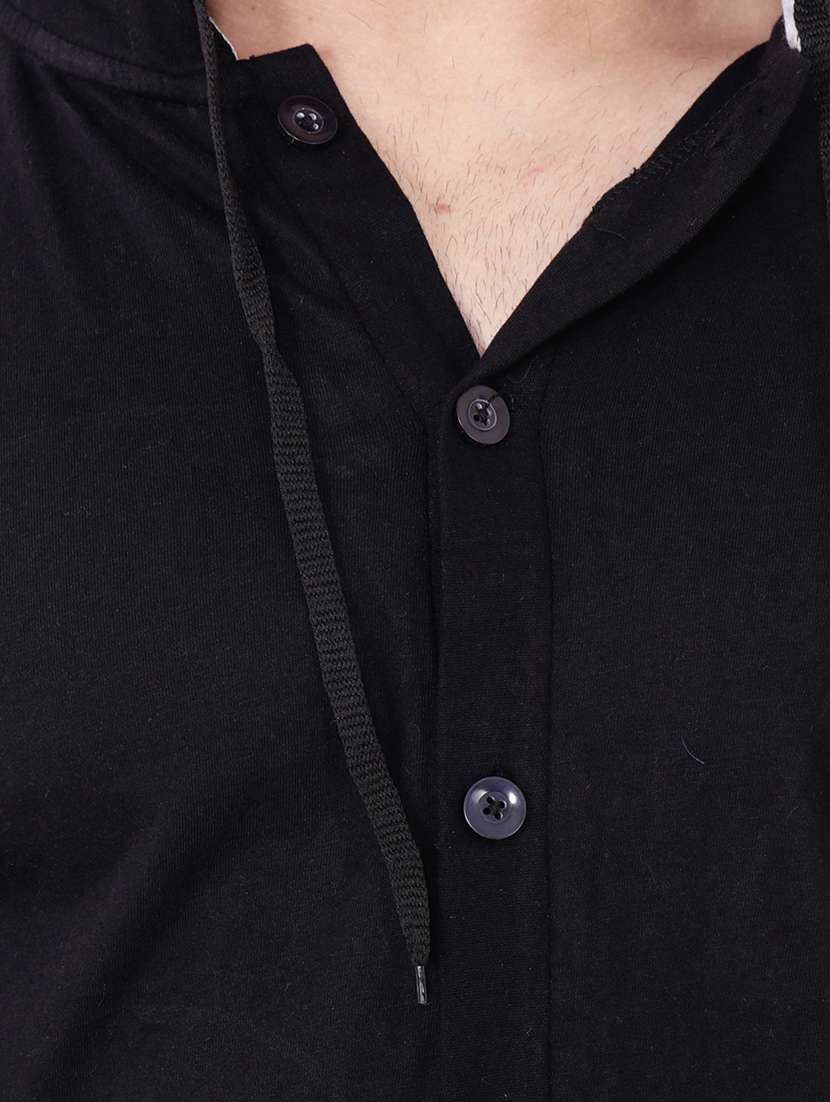 black solid cotton hooded casual shirt - 20840565 -  Standard Image - 4