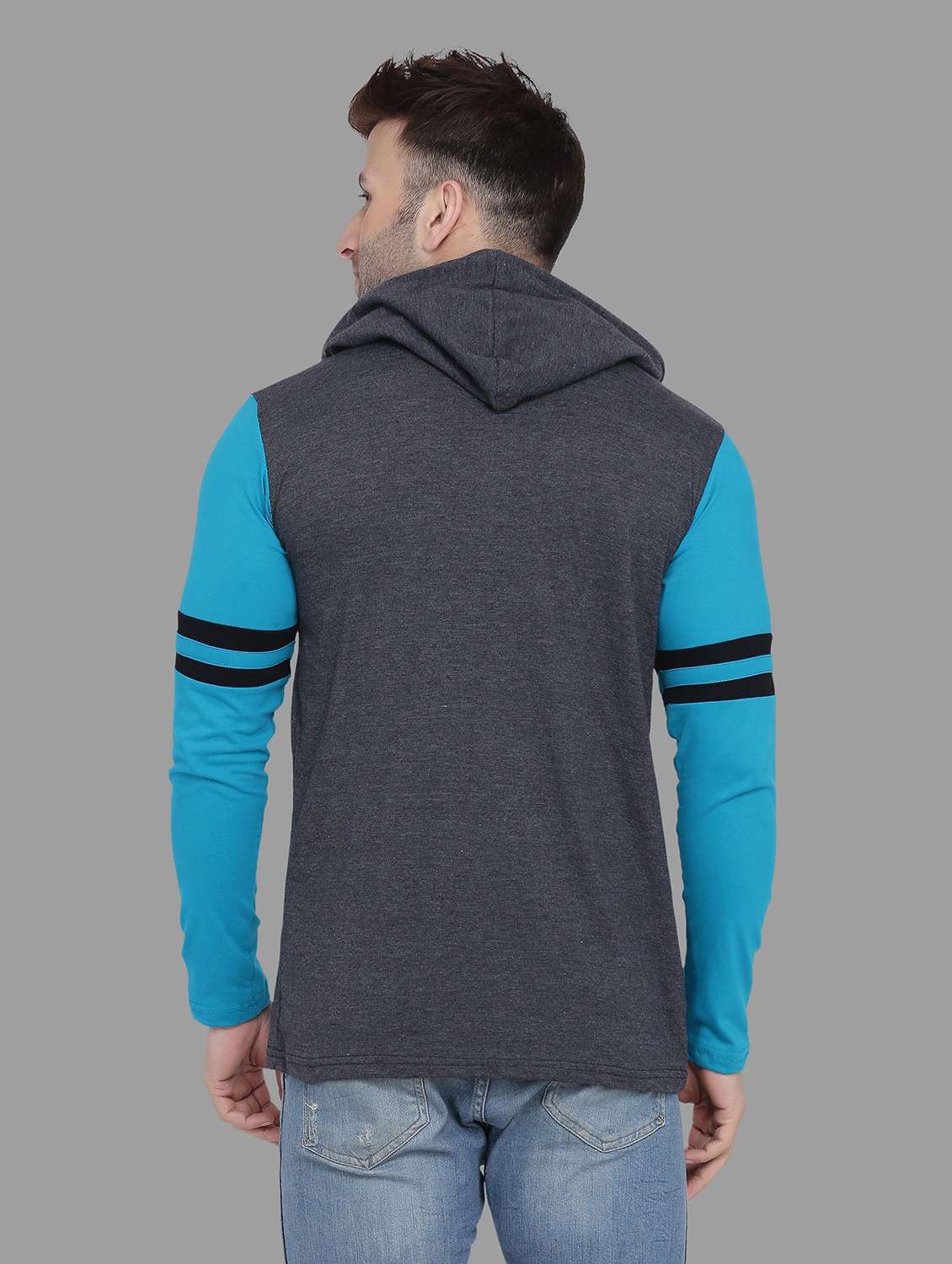 men hood neck color block casual shirt - 20840593 -  Standard Image - 1