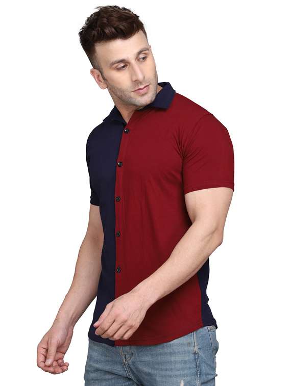 men collared color block casual shirt - 20840659 -  Standard Image - 1