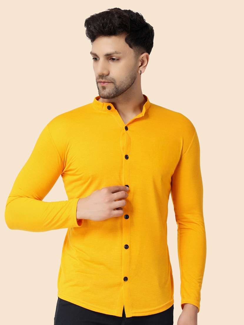 yellow cotton blend casual shirt