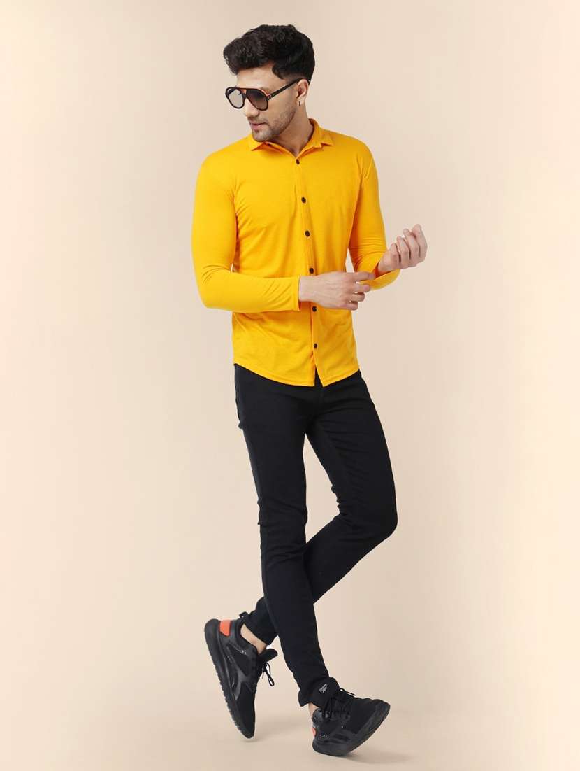 yellow cotton blend casual shirt - 20840691 - Standard Image - 4
