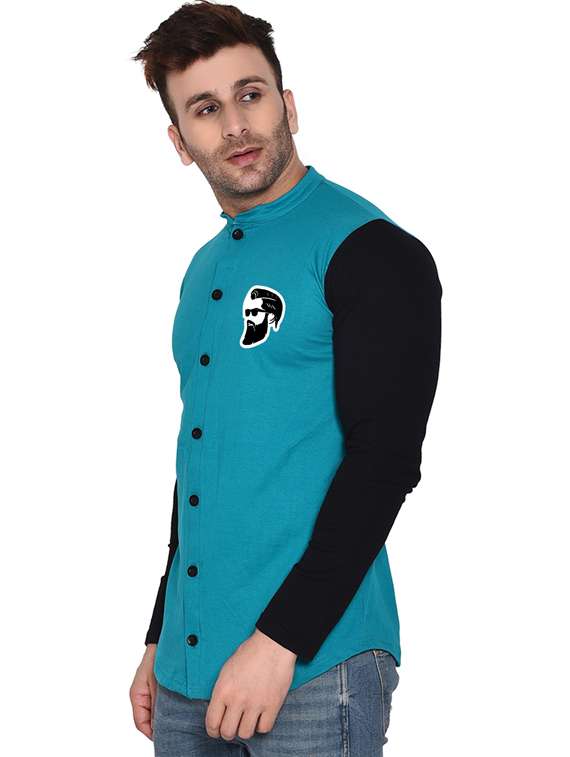 men mandarin neck color block casual shirt - 20840758 -  Standard Image - 1