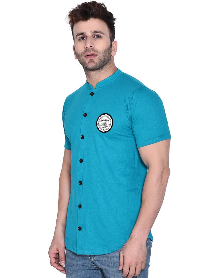 men mandarin neck placement printed casual shirt - 20840767 -  Standard Image - 1