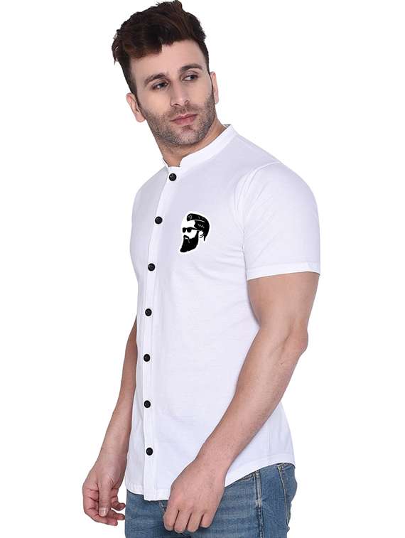 men mandarin neck placement printed casual shirt - 20840785 -  Standard Image - 1