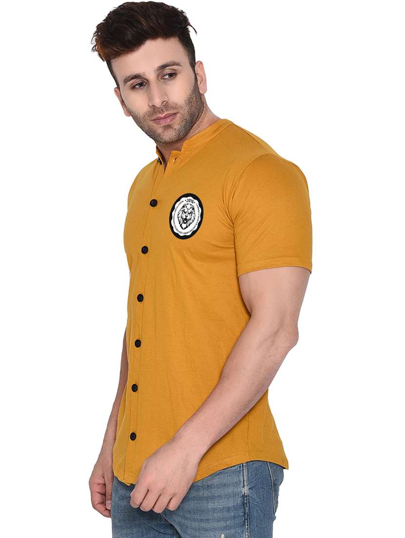 men mandarin neck placement printed casual shirt - 20840792 -  Standard Image - 1