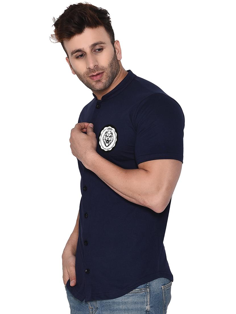 men mandarin neck placement printed casual shirt - 20840793 - Standard Image - 1