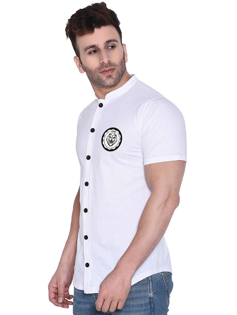 men mandarin neck placement printed casual shirt - 20840796 -  Standard Image - 1