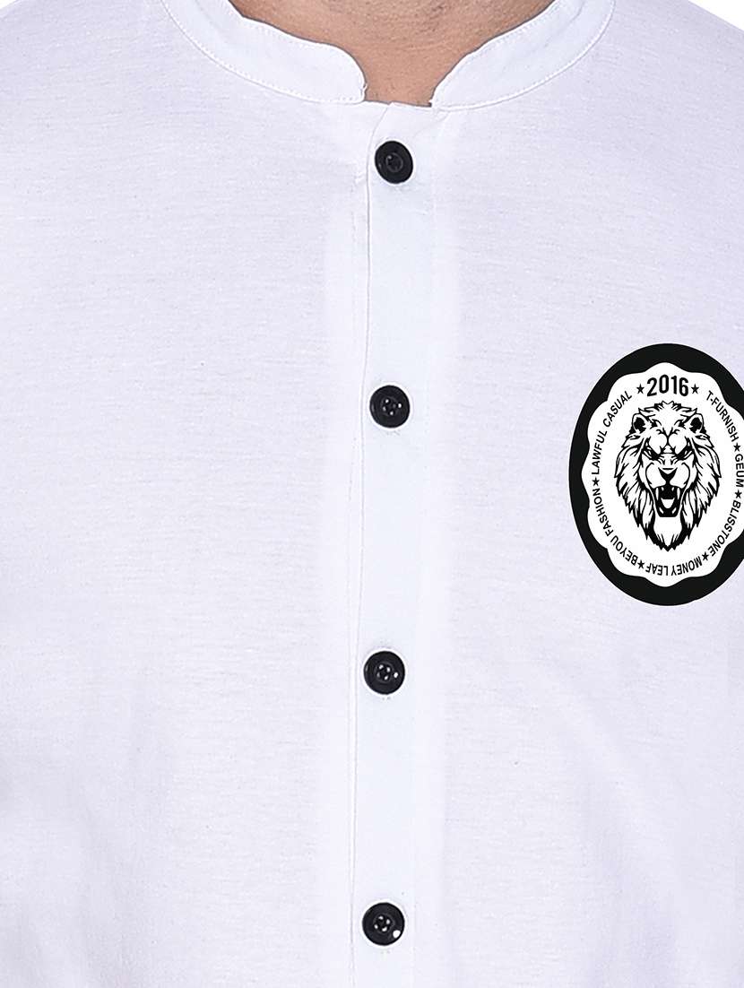 men mandarin neck placement printed casual shirt - 20840796 -  Standard Image - 4