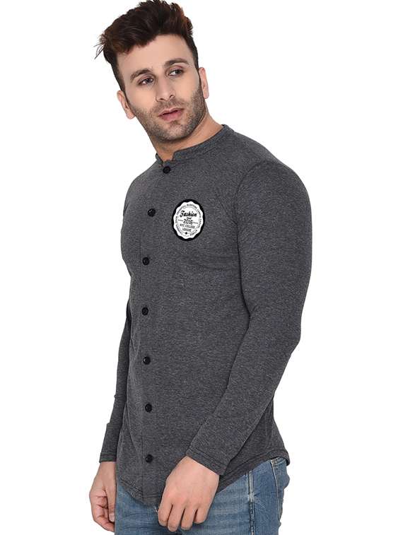 men mandarin neck placement printed casual shirt - 20840798 -  Standard Image - 1