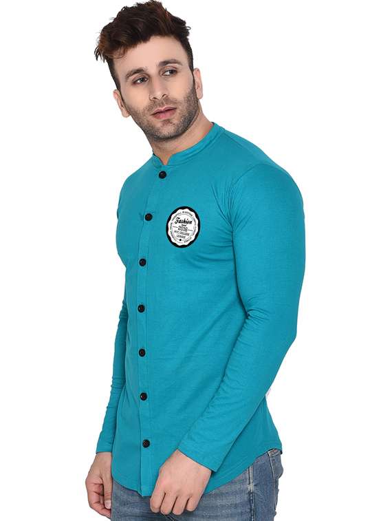 men mandarin neck placement printed casual shirt - 20840800 -  Standard Image - 1