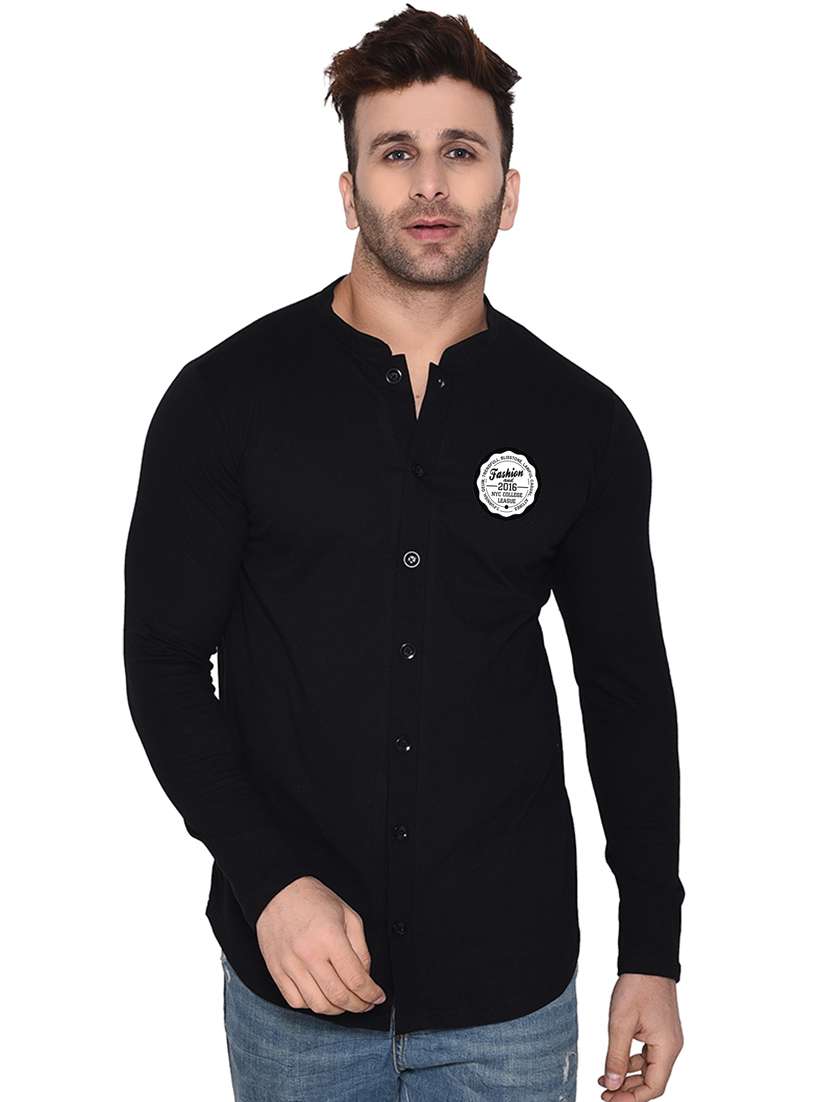 men mandarin neck placement printed casual shirt