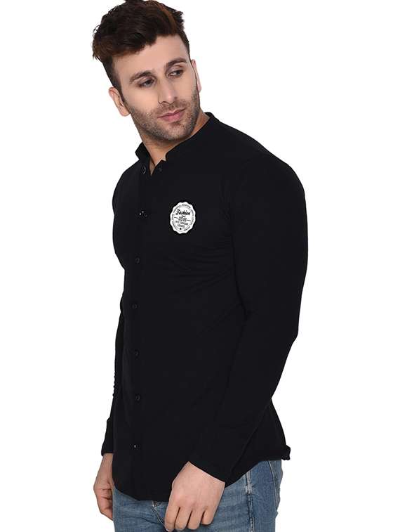 men mandarin neck placement printed casual shirt - 20840807 -  Standard Image - 1