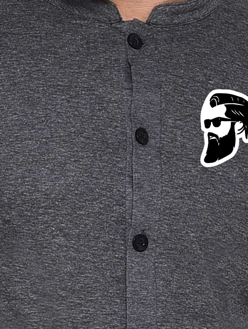 men mandarin neck placement printed casual shirt - 20840808 -  Standard Image - 4