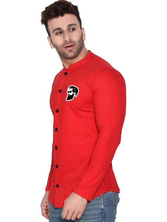 men mandarin neck placement printed casual shirt - 20840812 -  Standard Image - 1