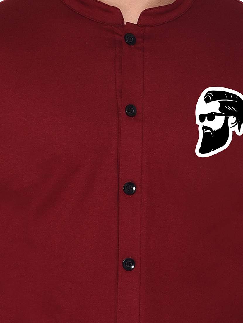 men mandarin neck placement printed casual shirt - 20840815 -  Standard Image - 4