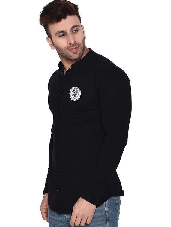Men Mandarin Neck Placement Printed Casual Shirt - 20840827 -  Standard Image - 1