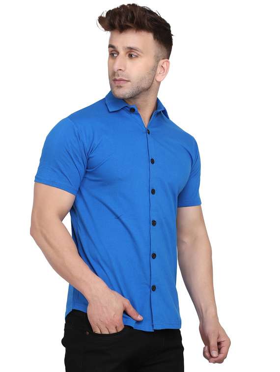 blue cotton blend casual shirt - 20840906 -  Standard Image - 1