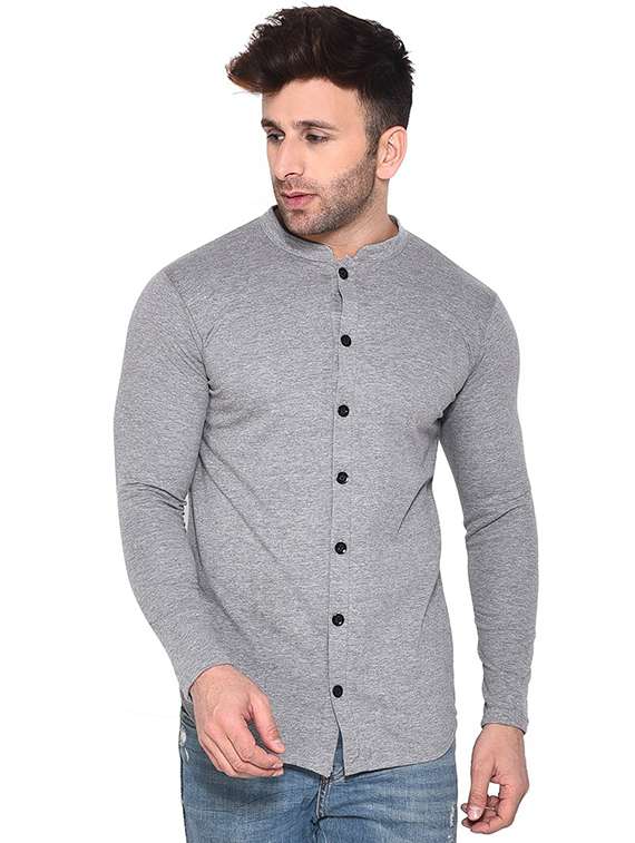 men mandarin neck solid casual shirt