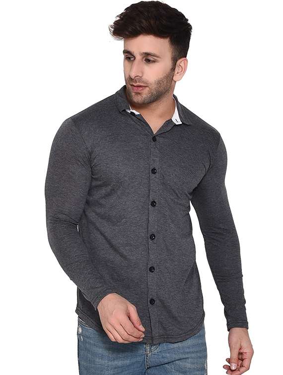 grey cotton blend casual shirt