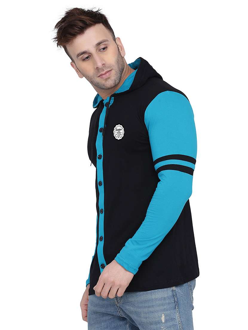 green colourblocked detailed hooded shirt - 20841038 -  Standard Image - 1