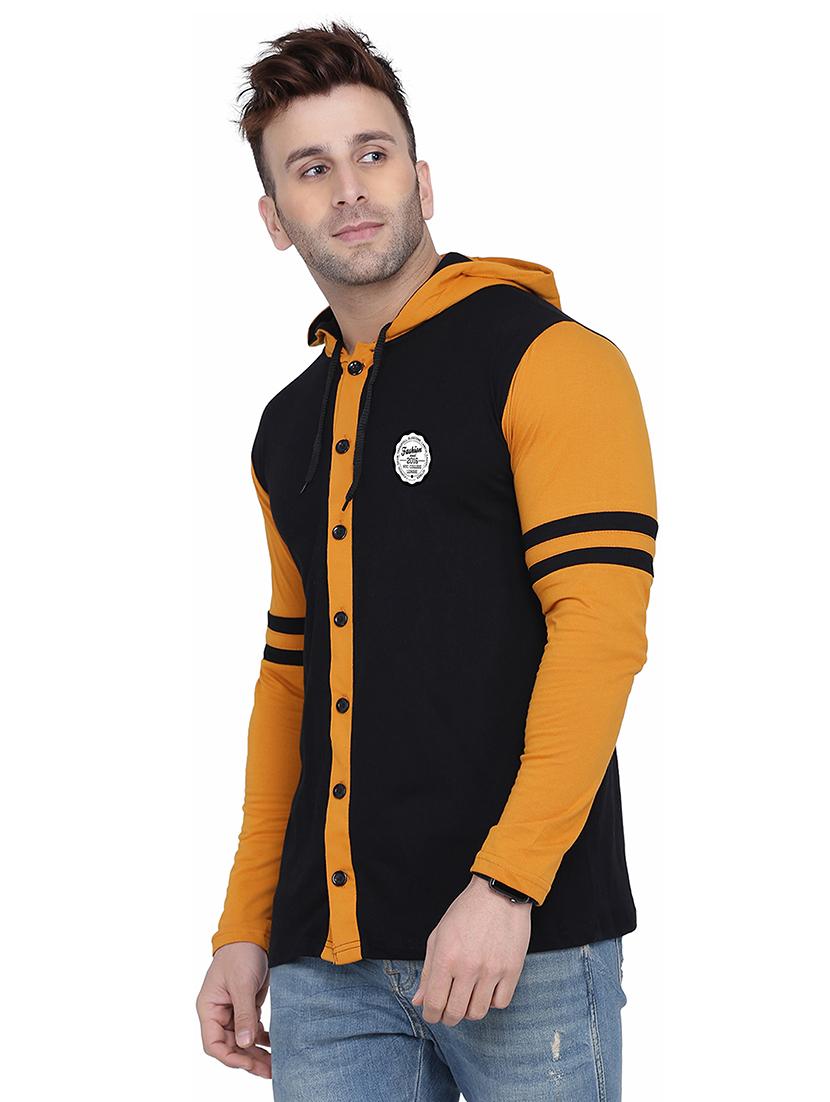 yellow coloublocked detailed hooded shirt - 20841039 - Standard Image - 1