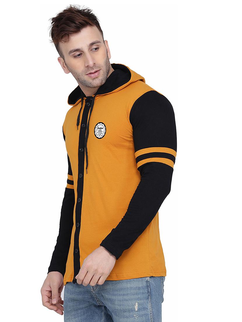 yellow & black colourblocked hooded shirt - 20841042 - Standard Image - 1