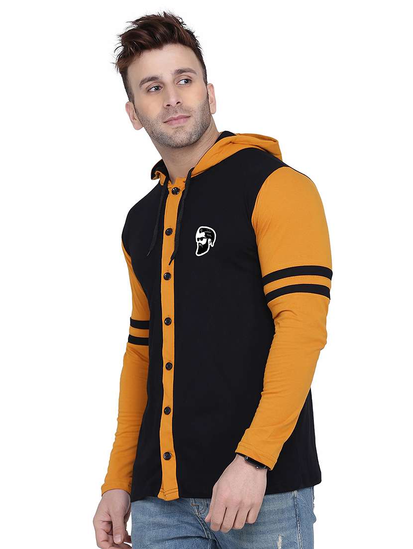 black & yellow colourblocked detailed hooded shirt - 20841063 -  Standard Image - 1