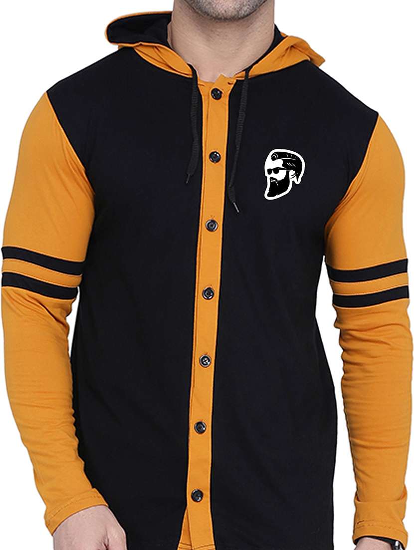 black & yellow colourblocked detailed hooded shirt - 20841063 -  Standard Image - 4