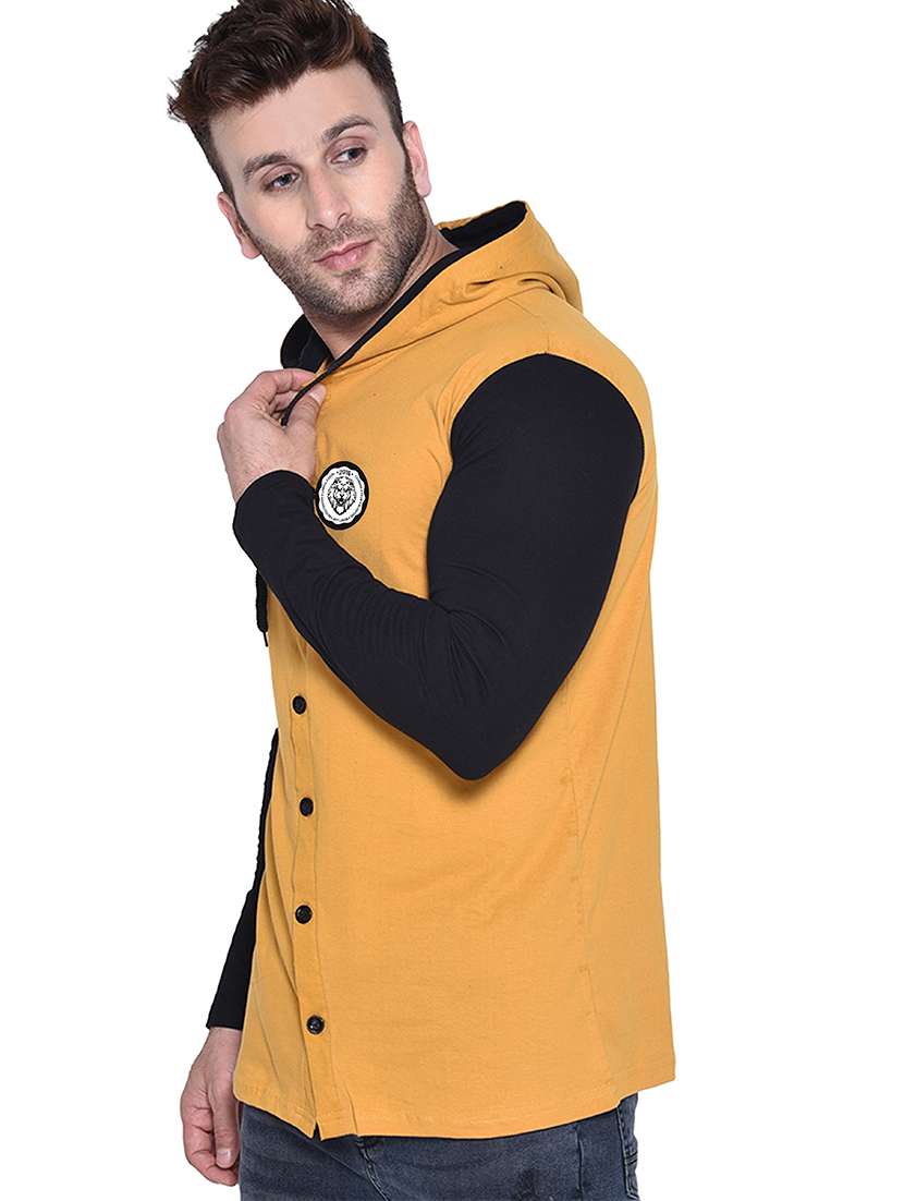 yellow & black colourblocked detailed hooded shirt - 20841081 -  Standard Image - 1