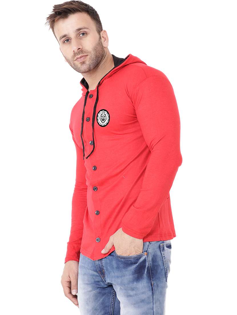 men slim fit long sleeve hooded shirt - 20841089 -  Standard Image - 1