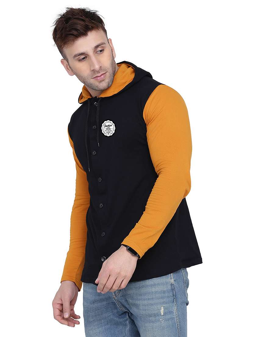 black & yellow colourblocked detailed hooded shirt - 20841099 -  Standard Image - 1