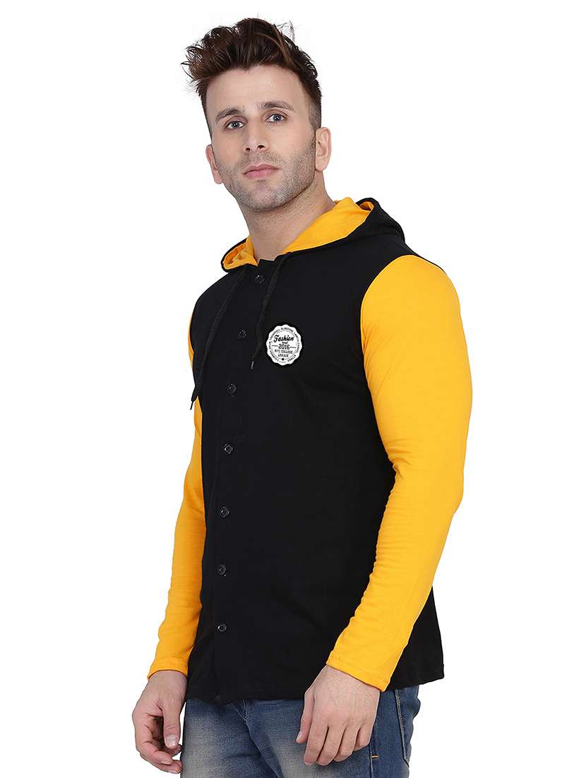 black & yellow colourblocked detailed hooded shirt - 20841100 -  Standard Image - 1