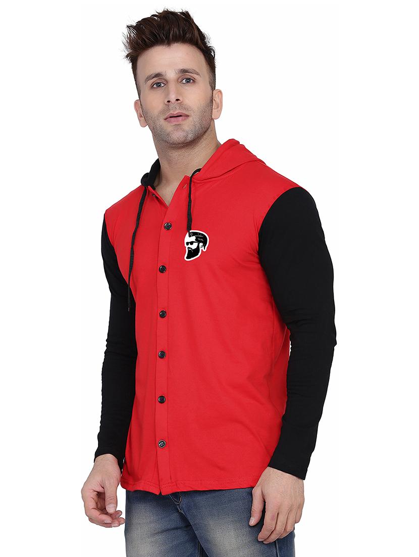 red & black colourblocked detailed hooded shirt - 20841120 - Standard Image - 1