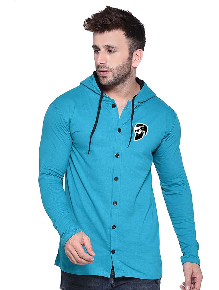 solid green hooded casual shirt