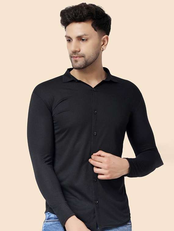 black cotton blend casual shirt