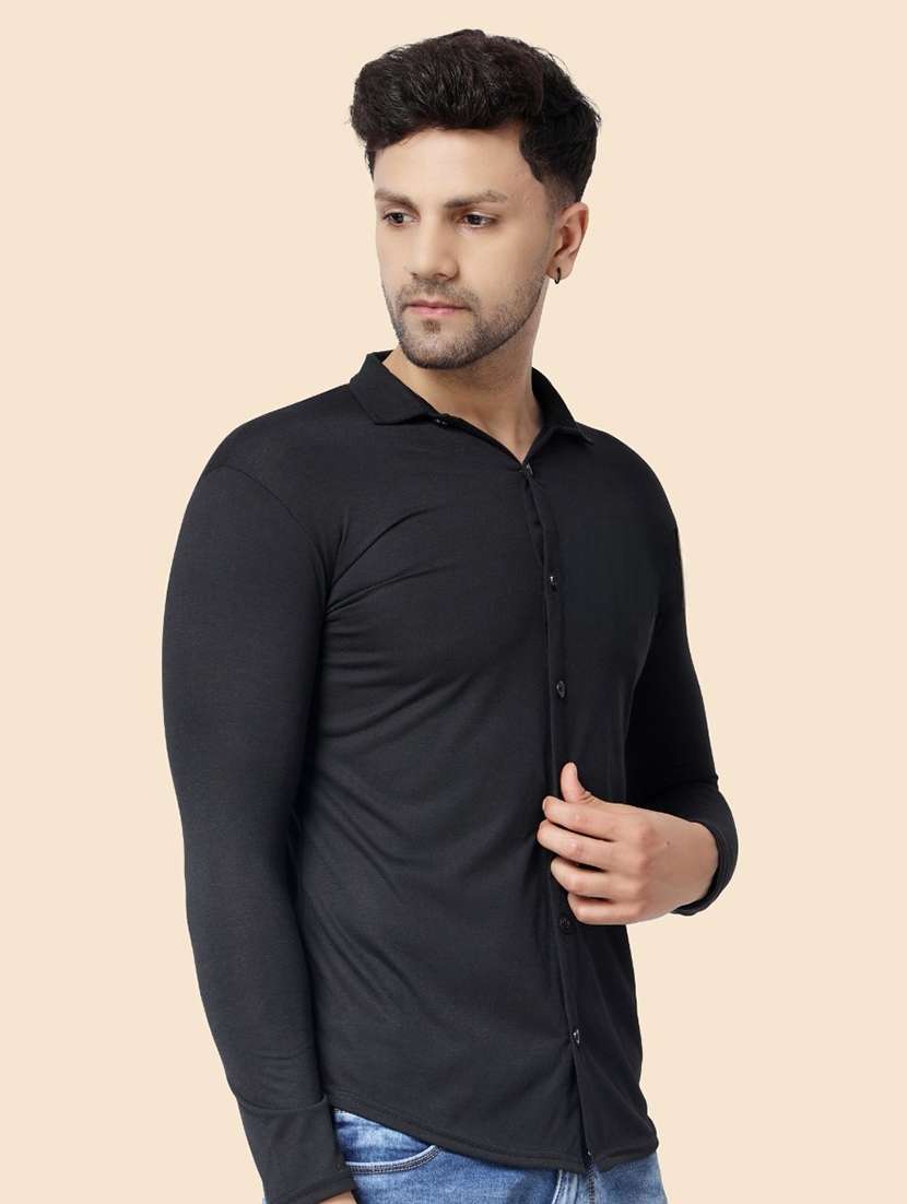 black cotton blend casual shirt - 20841141 -  Standard Image - 1