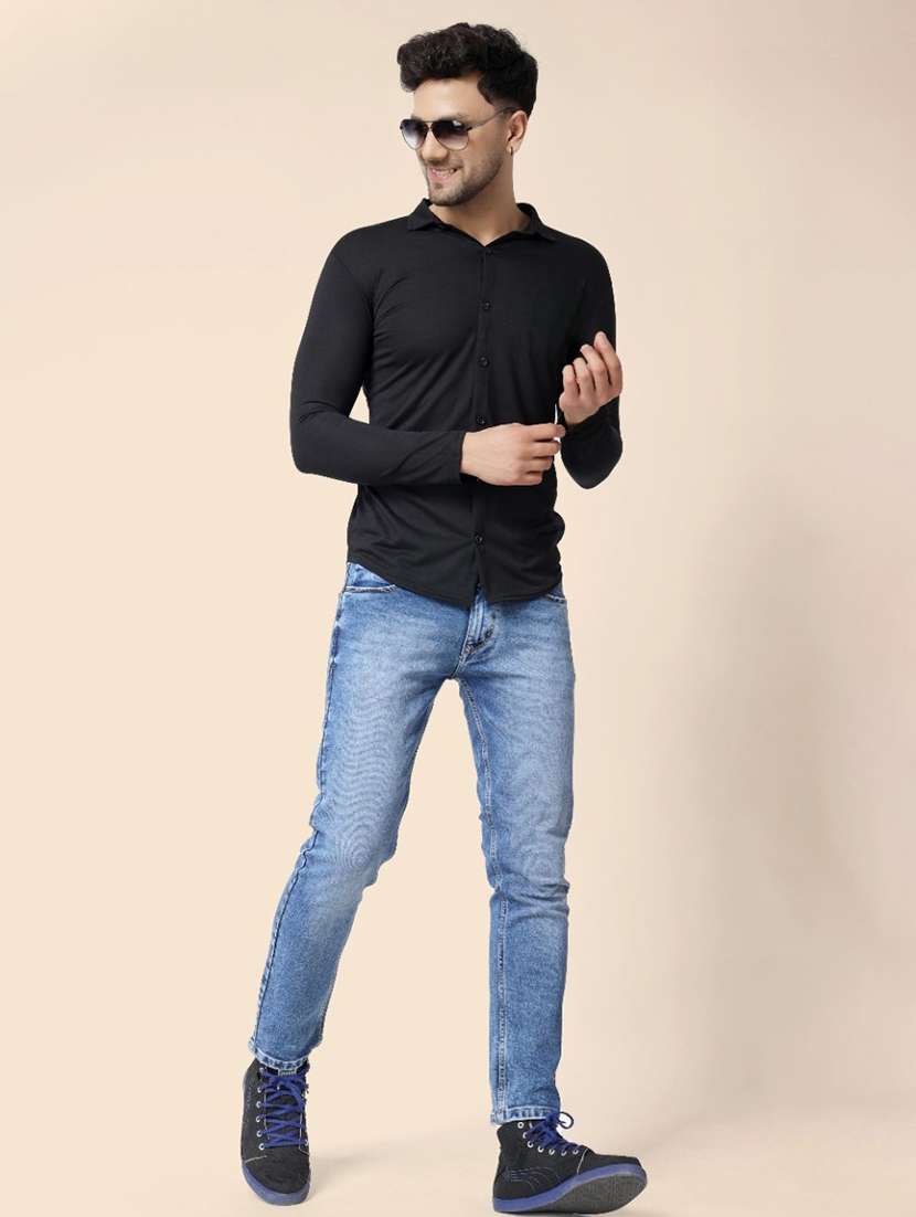 black cotton blend casual shirt - 20841141 -  Standard Image - 4