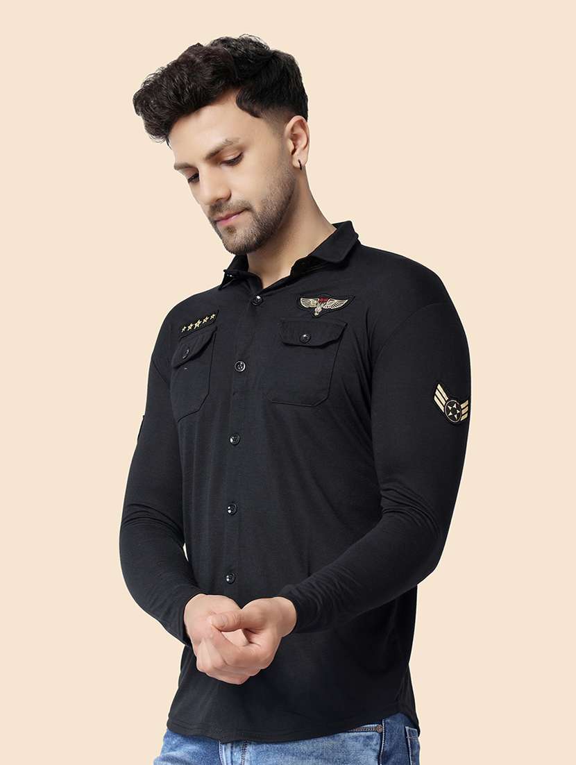 black cotton blend casual shirt - 20841152 -  Standard Image - 1