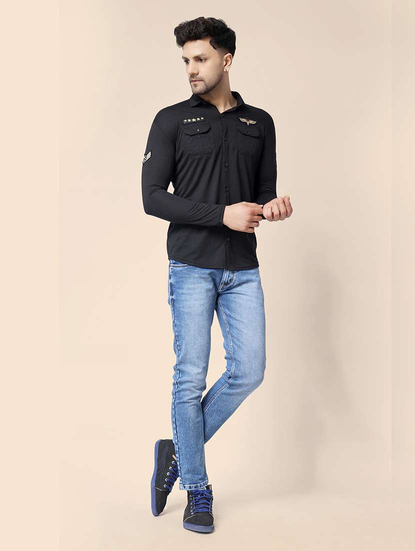 black cotton blend casual shirt - 20841152 -  Standard Image - 4