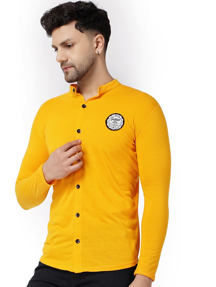 solid yellow cotton blend cotton shirt - 20841162 - Standard Image - 1