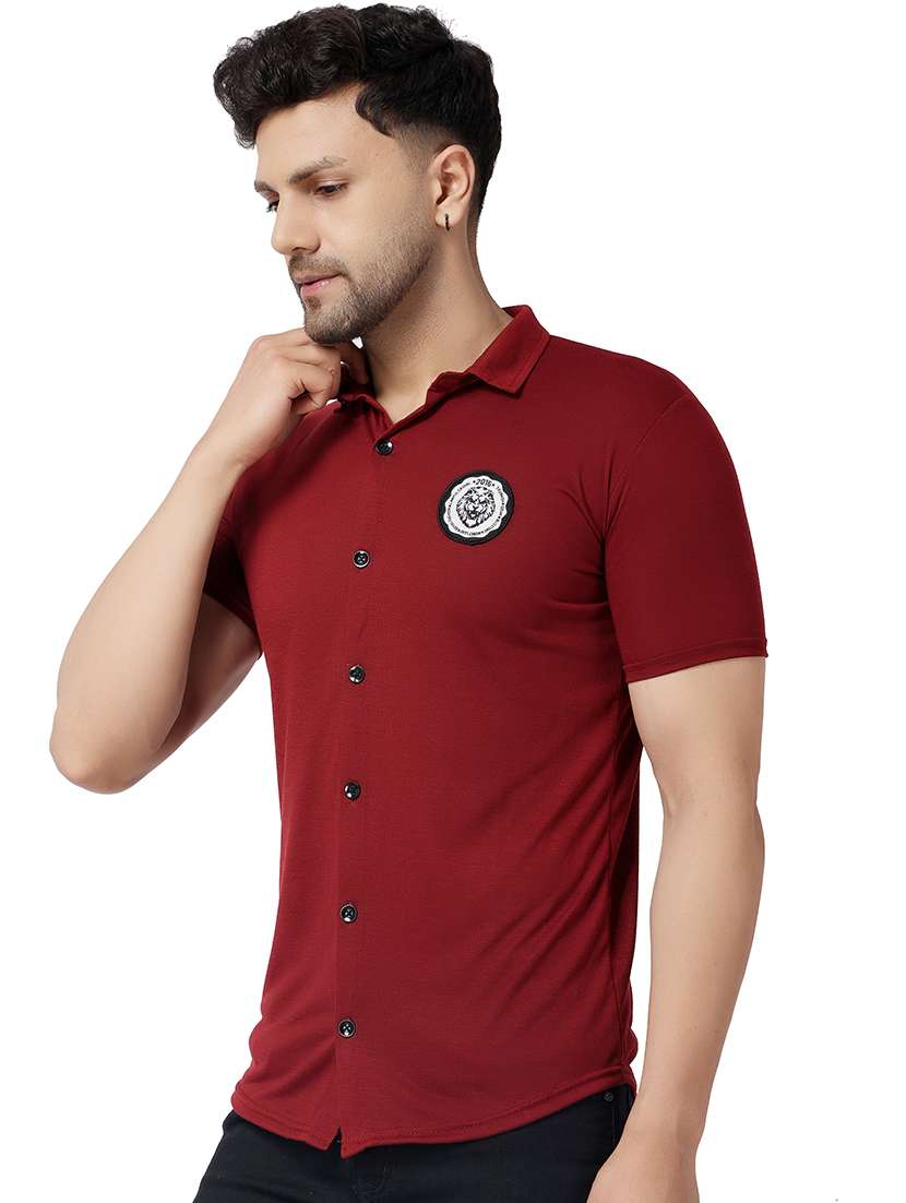 solid maroon cotton blend casual shirt - 20841172 -  Standard Image - 1