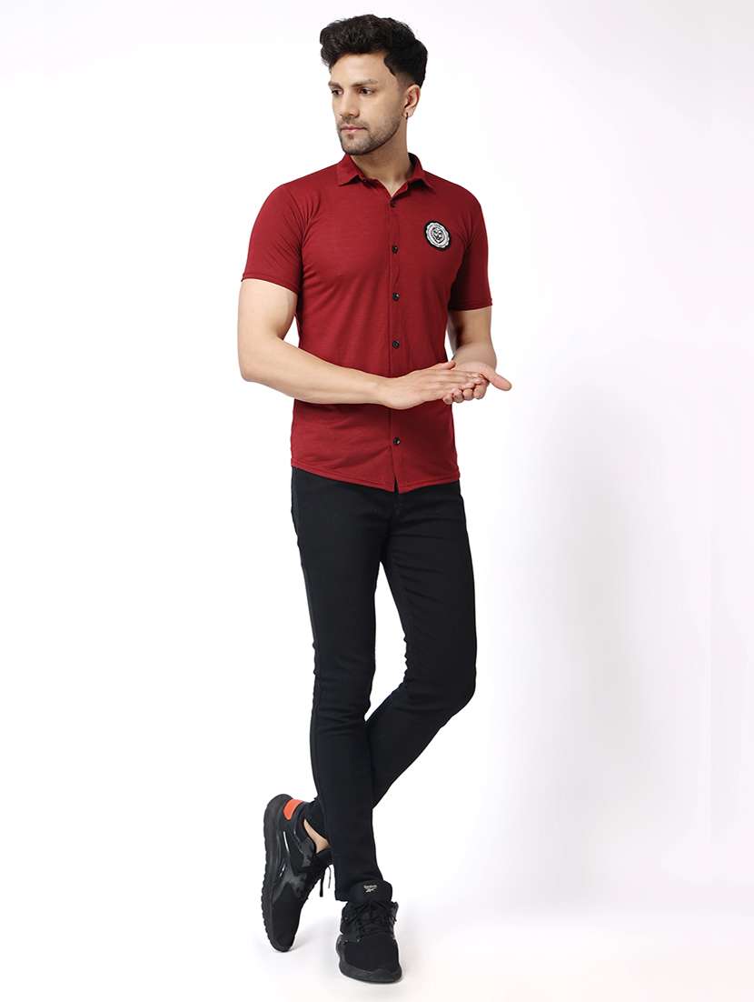 solid maroon cotton blend casual shirt - 20841172 -  Standard Image - 4