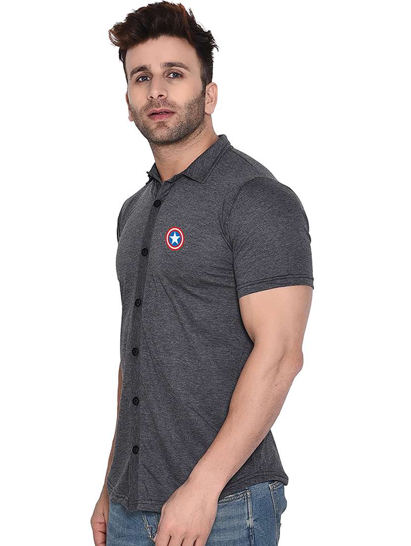 solid grey cotton blend casual shirt - 20841180 -  Standard Image - 1