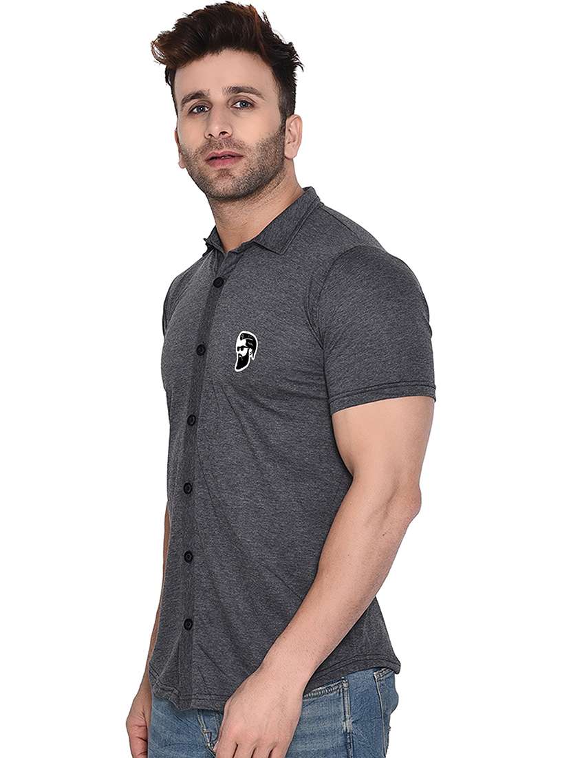 grey cotton blend casual shirt - 20841182 -  Standard Image - 1