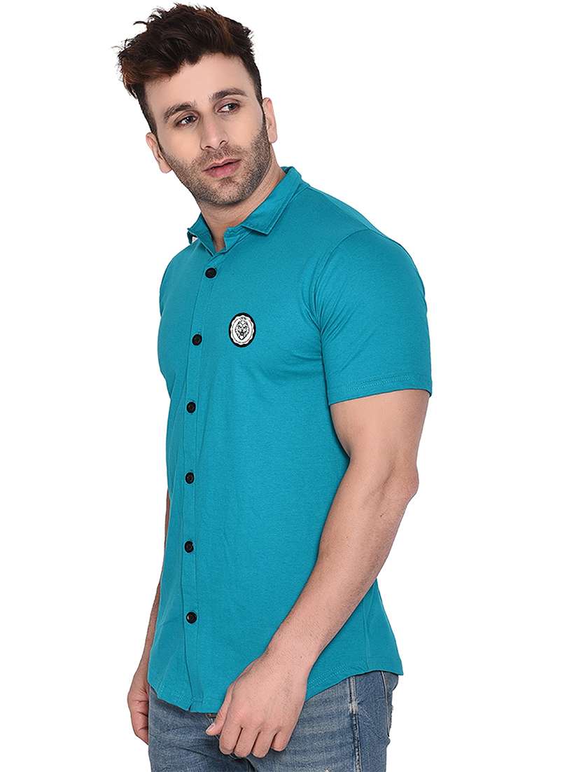 solid green cotton blend casual shirt - 20841194 -  Standard Image - 1
