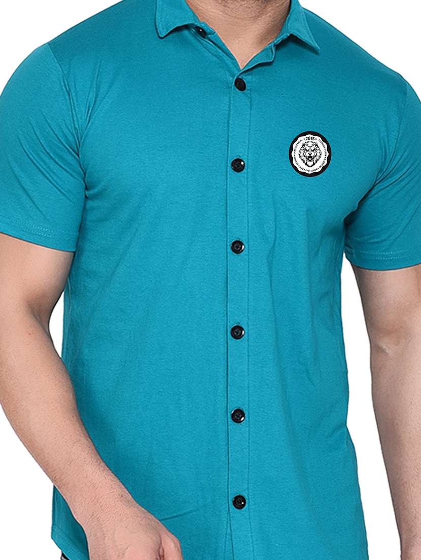 solid green cotton blend casual shirt - 20841194 -  Standard Image - 4