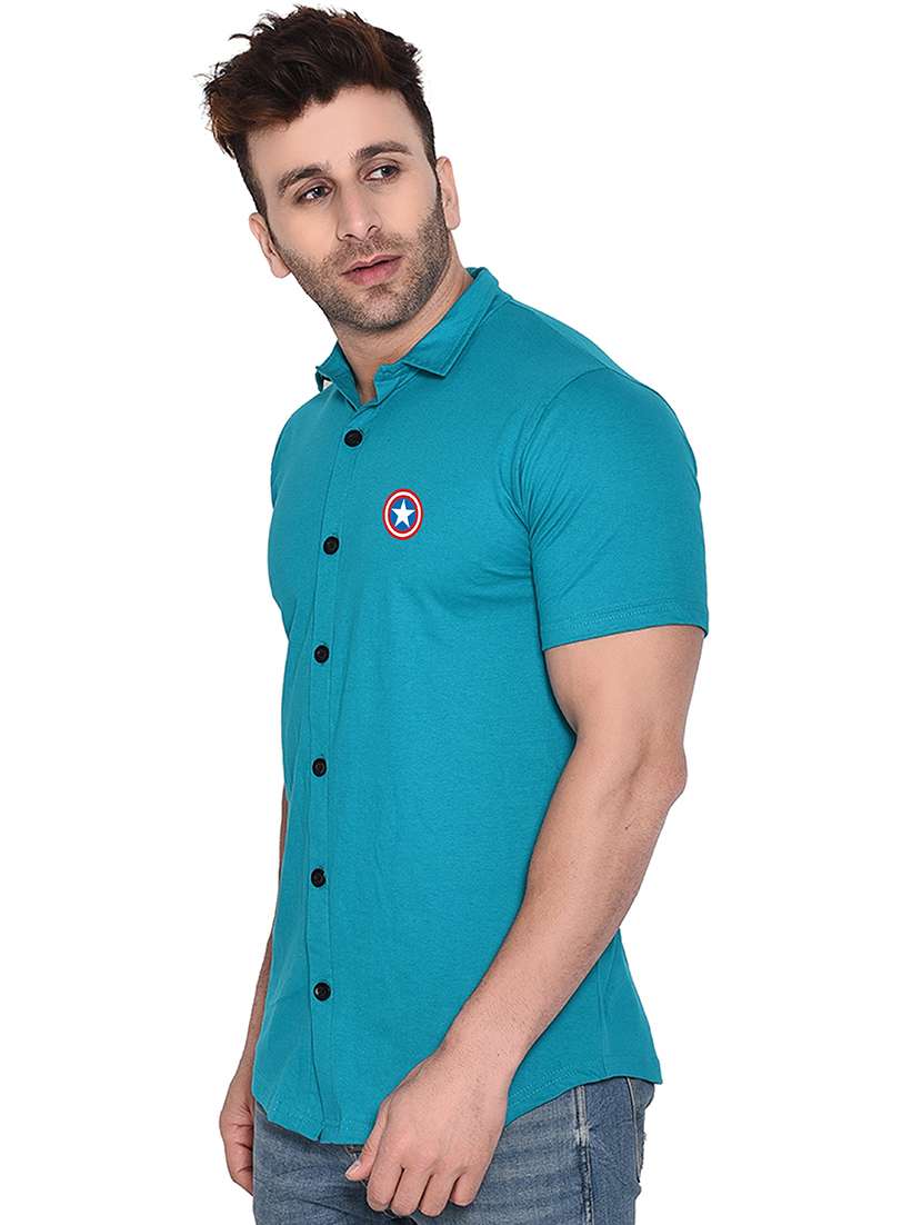 turquoise cotton blend casual shirt - 20841195 -  Standard Image - 1