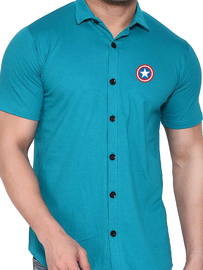 turquoise cotton blend casual shirt - 20841195 -  Standard Image - 4